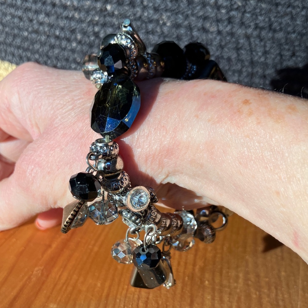 Silver black and deep blue stretch bracelet